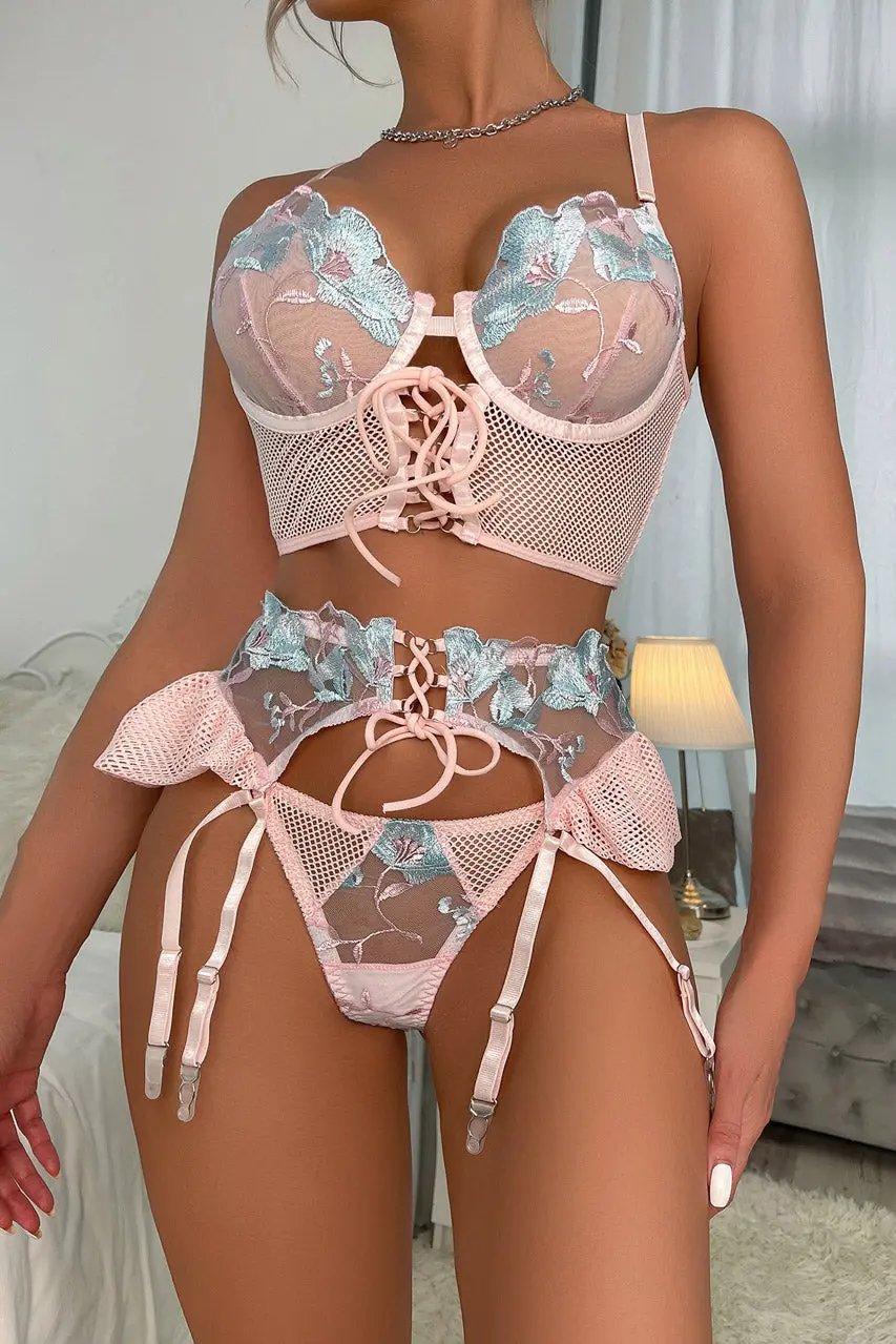 3wishes.com Apparel & Accessories > Clothing > Underwear & Socks > Lingerie - 3wishes: Pretty & Comfy Bouquet Bra Set - Premium Quality - Love Salve